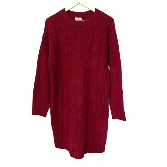 NWT Universal Thread Long Sleeve Cable Knit Mini Maroon Sweater Dress Size Small - Picture 2 of 12